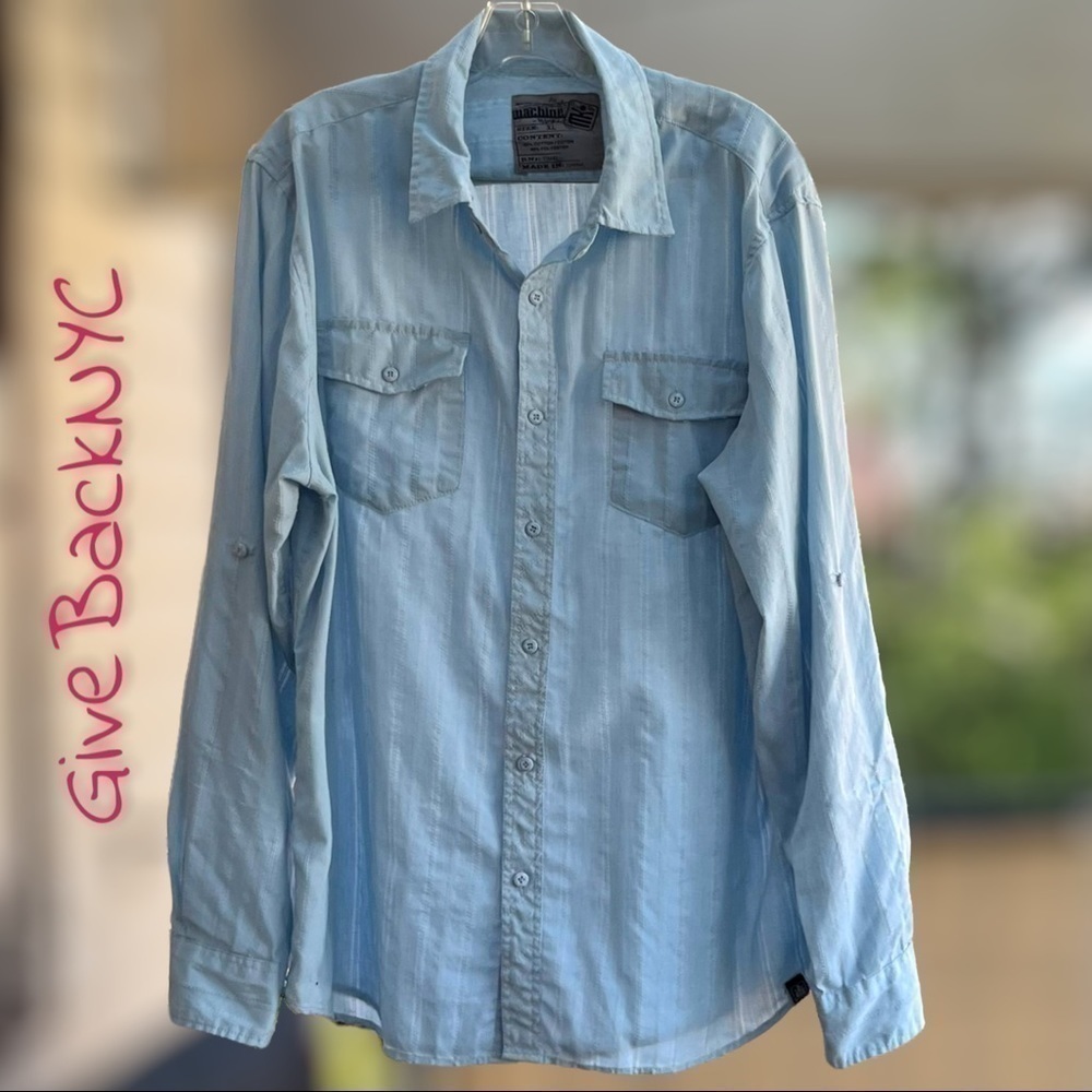 Machine Button-down Long-sleeved Shirt light blue Size XL